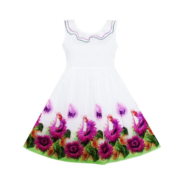Robe Fille Tournesol Jardin Col Rabattu Sans Manches 10 Ans