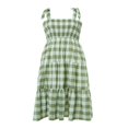 thumbnail image 2 of Femmes Été Robe à Carreaux Froncé Sling Bretelles Cravate Casual Longue Robe Dames Plage Chic une Pièce, 2 of 7