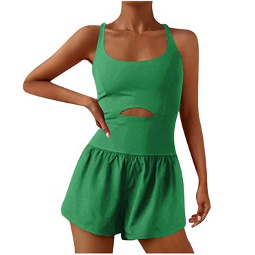 Tumotour Jumpsuits for Women Sleeveless Spaghetti Strap Athletic Short Rompers Onesie Comfortable Bodysuits Casual Workout One Piece Seamless Jumpsuit for Trendy Yoga Gym Beach Vacation Summer Outfits