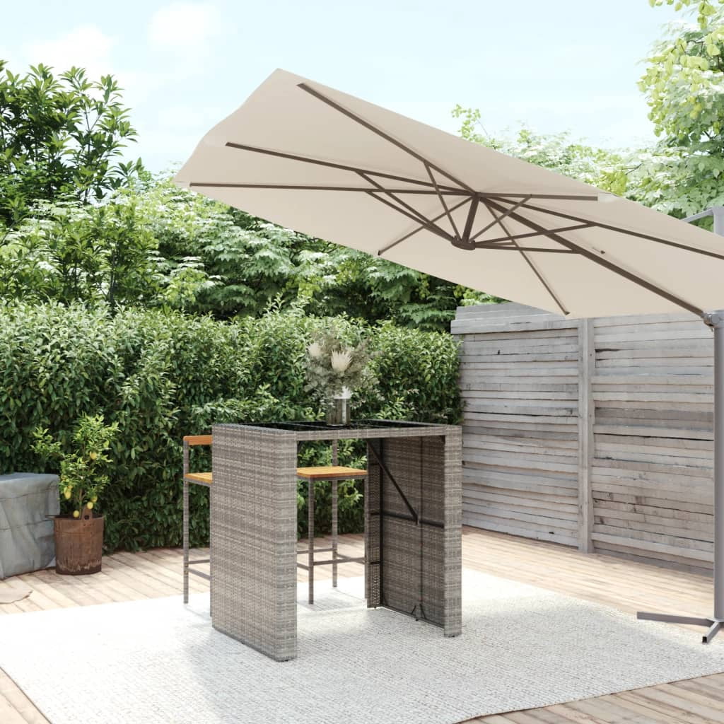 vidaXL Table de Bar avec Dessus en Verre Gris 105x80x110 cm Rotin Poly