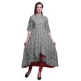 thumbnail image 1 of Bimba Robe Anarkali Imprimée Ikat Ethnique Noire pour Femmes, Col Mandarin, Kurtis Indiens, Kurta Asymétrique - Moyen, 1 of 5