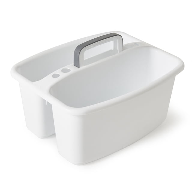 Gracious Living Bac de Rangement Portable en Plastique à 2 Compartiments, Blanc