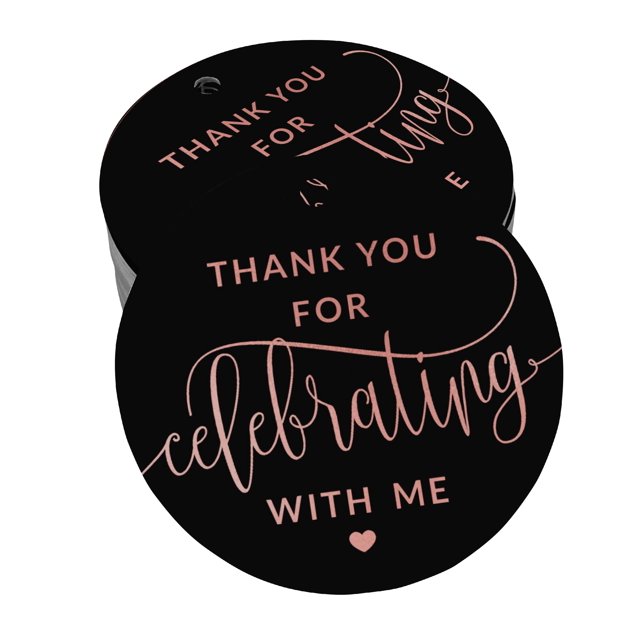 Inkdotpot 100 Pack Real Rose Gold Foil Paper Tags Thank You For Celebrating With Me Birthday Favor Hang Tags