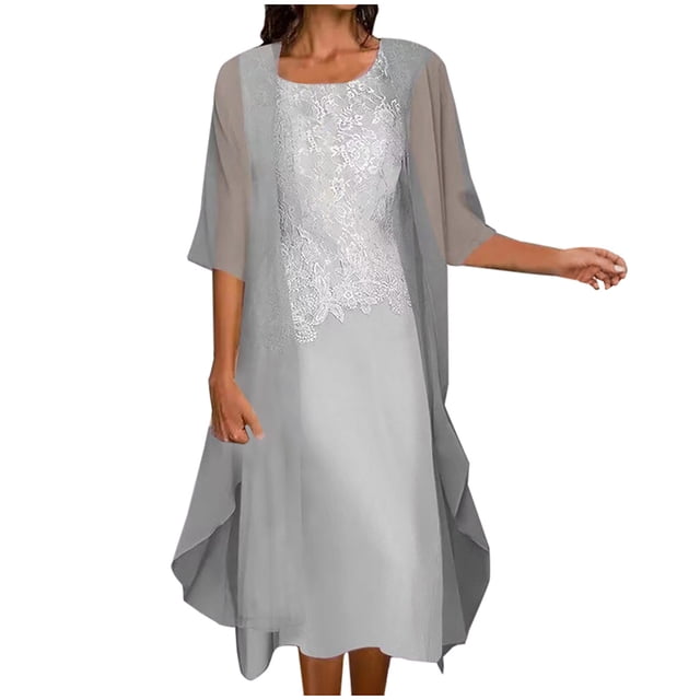 Gamivast Robe en Mousseline Petite 2 Pcs pour Femmes Invitée de Mariage Chic Décontractée Robe de Mère de la Mariée Maxi Robes d'Été