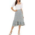 thumbnail image 2 of Unique Bargains Women's Floral Elastic Waist Ruffle High Low Hem Skirts, 2 of 5