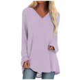 thumbnail image 1 of KIHOUT Spring Winter Womens Tops Solid Color T-shirt Long Sleeves Blouse V-Neck Casual Mid-Length Blouse Tops, 1 of 5