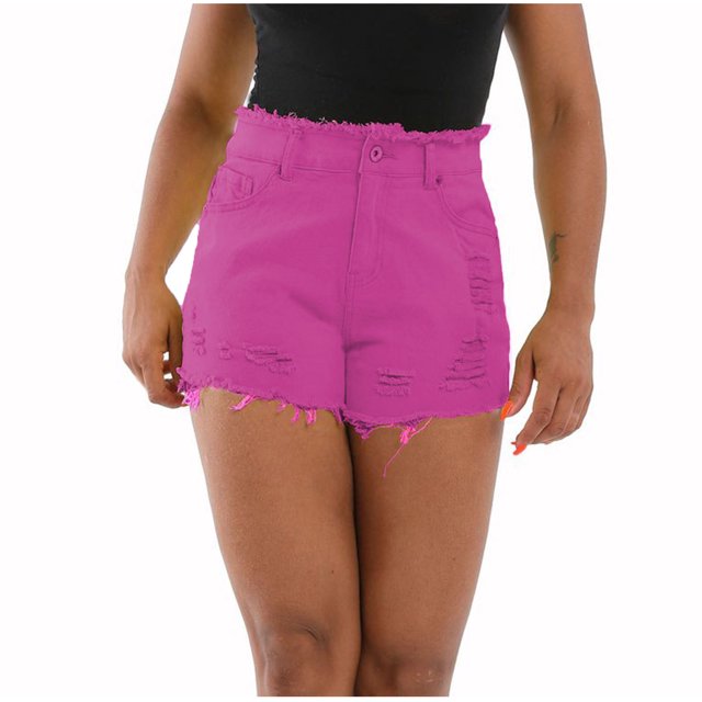 Timegard Short en Denim pour Femmes Déchiré Taille Haute Trou Mode Urbaine Short en Jean Extensible avec Poches
