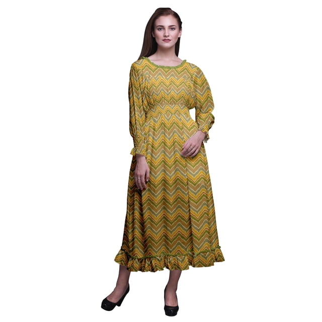Bimba Ikat Robe Maxi à Volants Longue en Coton pour Femmes, Bohème Renaissance à Smocks - Petit