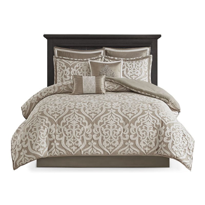 Madison Park Odette Ensemble de Literie 8 Pcs en Polyester Jacquard Beige