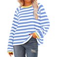 thumbnail image 4 of Hauts pour Femmes à Rayures Col Ras du Cou Manches Longues T-Shirts à Blocs de Couleur Automne Décontracté Ample Confortable Blouse, 4 of 5