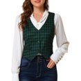 thumbnail image 1 of INSPIRE CHIC Veste Sans Manches à Carreaux Extensible Asymétrique pour Femme, Col en V, Taille Froncée, Boutonnée, Verte 2TG, 1 of 7