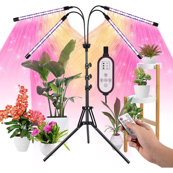 LED Grow Lights for Indoor Plants Full Spectrum Plant Light with 15-60 inches Adjustable Tripod Stand, Red Blue White Floor Grow Lamp with 4/8/12H Timer with Remote Control
