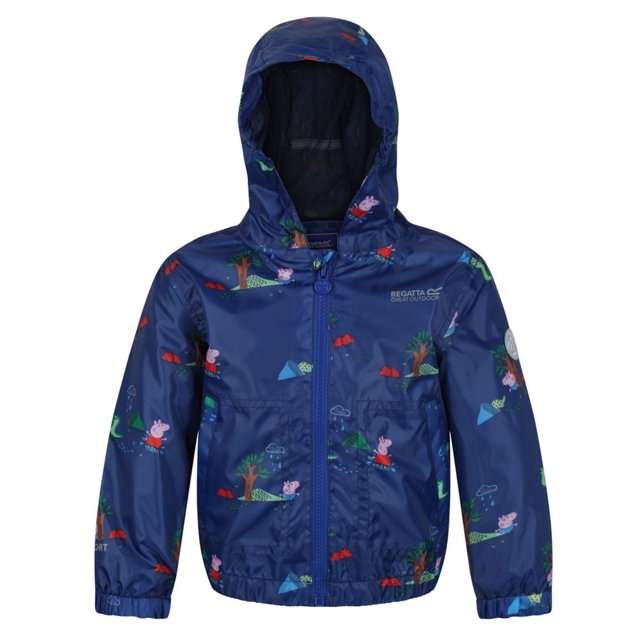 Regatta Manteau Imperméable à Capuchon pour Garçons/filles Muddy Puddle Peppa Pig en Bleu avec Imprimé de Dessins Animés Intégral Mettant en Vedette Peppa Pig, des Arbres, des Montagnes et des Feuilles. Cet Imperméable pour Enfants Est Fait de 100 % polyester avec Tissu Hydrofuge et Fini DWR pour une protection Imperméable. Comprend un Capuchon pour Adulte, des Poignets et un Ourlet Élastiqués, des Coutures Rubanées, une Bordure Réfléchissante et Deux Poches Inférieures. Idéal pour les Activités de Plein Air des Garçons comme la Randonnée et le Randonnée
