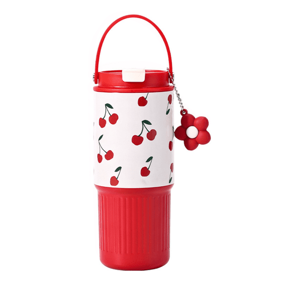 Mug de Voyage Tumbler 25 oz en Acier Inoxydable avec Couvercle Étanche 3 en 1, Poignée Pivotante, Compatible avec les Porte-Gobelets de Voiture, Pendentif Petal, Rouge Cerise