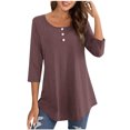 thumbnail image 1 of FAIWAD Oversized Tshirts for Women 3/4 Sleeve Button Decor Tops Cute Round Neck Basic Business Tees Blouses, 1 of 4