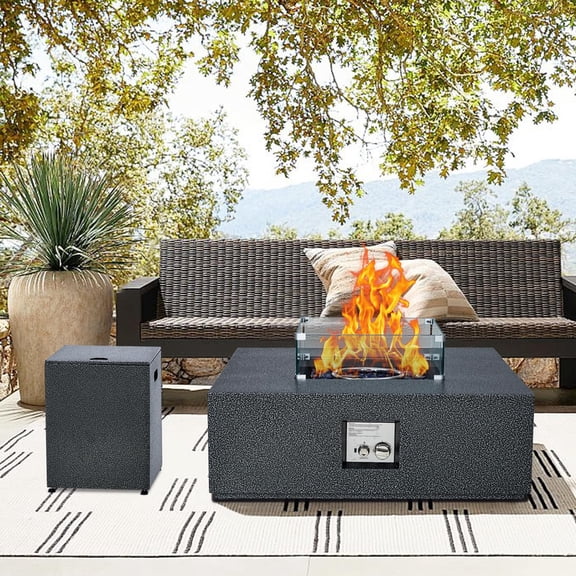 TROPOW 36-Inch Outdoor Propane Fire Pit Table, 50,000 BTU Gas Fire Table with Wind Guard, Removable Lid & Rain Cover, Dual-Function Coffee Table, Durable Steel Frame for Patio, Deck, & Garden