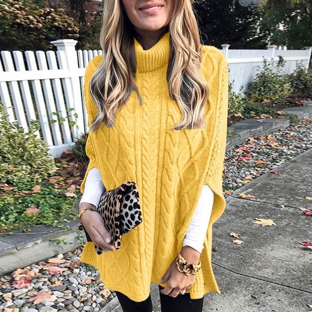 IMENGL Long sleeves plus size sweater dress, Yellow XL, Size M-2XL