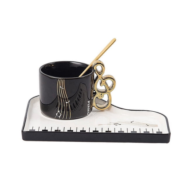 Yhmxh Kitchen Gadgets Kitchen Accessories Piano Key Ceramic Cup And Saucer Set Piano Mug Tray Coffee Cup Dessert Tray Gift Music Mug Kitchen Essentials Kitchen Aid Attachments