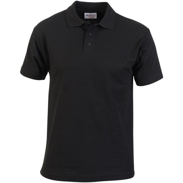 Absolute Apparel Polo Pionnier pour Hommes en Noir, Conçu pour le Port Décontracté des Hommes. Comprend un Col Côtelé 1x1 en Tricot Plat, des Manches Décontractées et une Patte de Boutonnage Auto-Colorante à Trois Boutons. Fabriqué à Partir d'Un Mélange durable de 50 % Coton et 50 % polyester avec des Ourlets et des Manches à Double Piqûre pour une Durabilité Accrue. Comprend un Bouton de Rechange et une Encolure Rubanée pour le Confort.