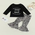 thumbnail image 2 of Toddler 2Pcs Girls Long Sleeve Fall Clothes Set Letter Printed Top+ Zebra Trumpet Bell Pants Black 5-6 Years, 2 of 6