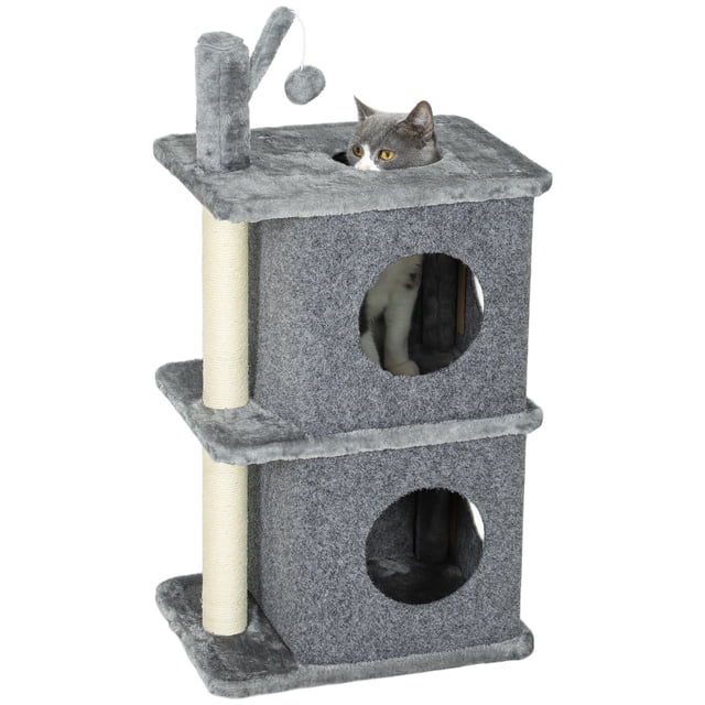 PawHut Tour pour Chat de 31,5 Pouces, avec 2 Condos, Arbre à Chat à Plusieurs Niveaux pour Chatons