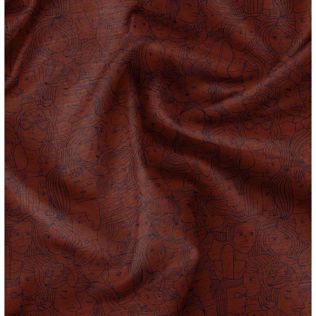 Soimoi Red Silk Fabric Human Face Decor Fabric Printed Yard 42 Inch Wide