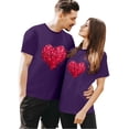 thumbnail image 3 of T-shirts à Manches Courtes pour Couples Assortis Imprimé Cœur de la Saint-Valentin Léger Mince Décontracté Col Rond T-Shirt Confortable Confortable Doux Lui et Elle T-Shirt Basique Vêtements de Vacances Violet P, 3 of 6