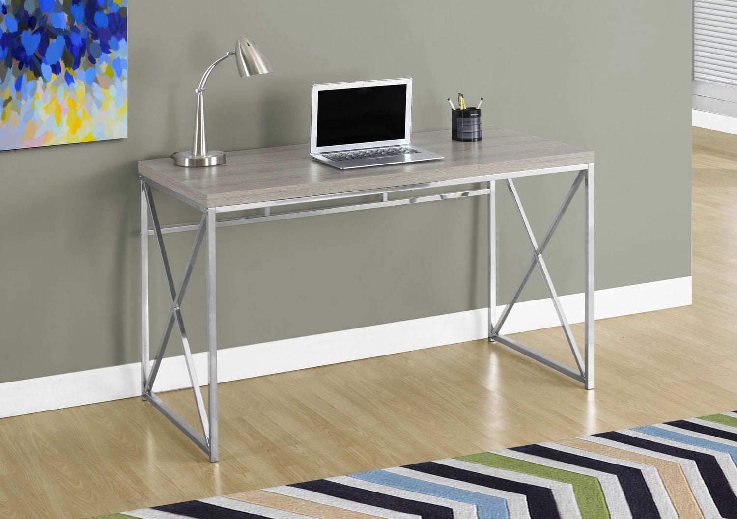Monarch Specialties Bureau, Bureau À Domicile, Ordinateur Portable, Travail, Métal, Stratifié, Brun, Chrome, Contemporain, Moderne