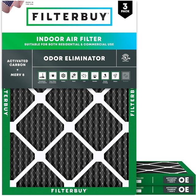 Filterbuy 18x25x1 Air Filter MERV 8 Odor Eliminator, HVAC AC Furnace Air Filters Replacement (3-Pack)