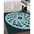 thumbnail image 3 of Ahgly Company Tapis Rond Lavable en Machine Intérieur Transitionnel Vert Sarcelle Profond, 3 Pieds Rond, 3 of 7