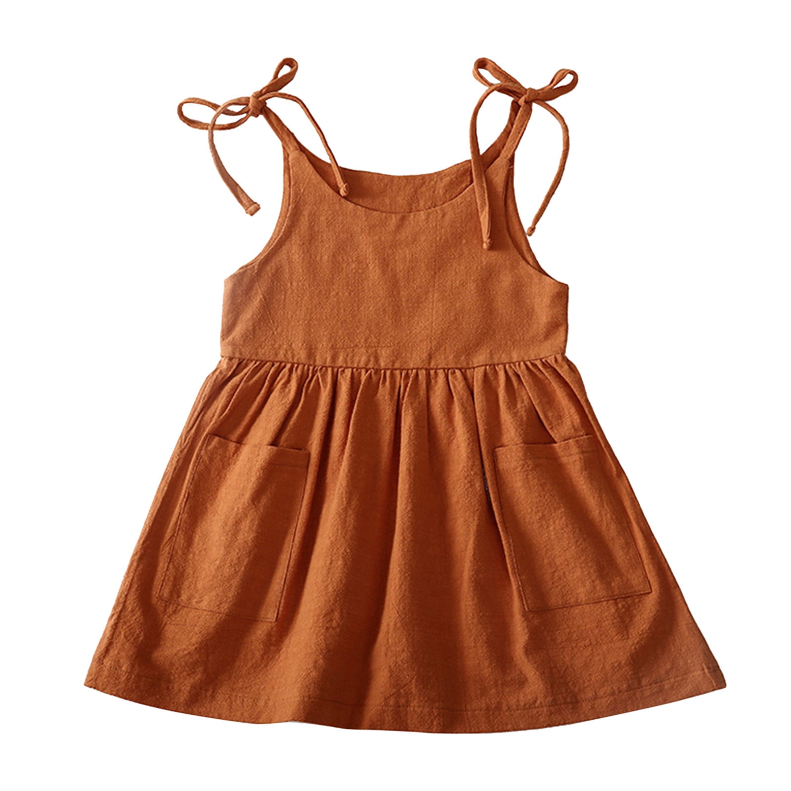 Kcodviy Robe Unie pour Tout-Petits Enfants Filles 4T Poches Sans Manches Plage Bretelles Robes pour Fille Fête Mariage Robe Princesse Vêtements