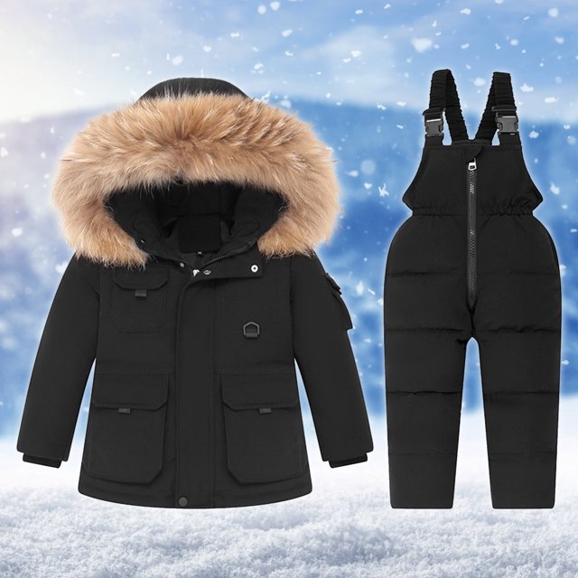 LSLJS Boys Girls Fashion Solid Color Down Jackets Keep Thickening Warm Outdoor Coat Jumpsuit Set
