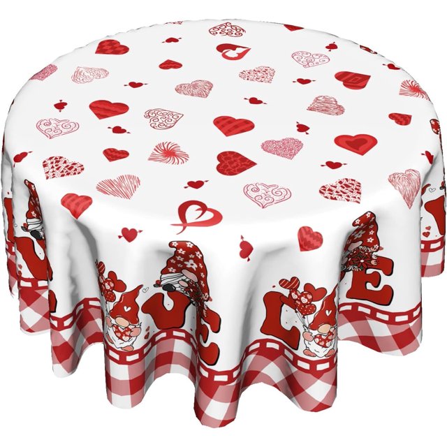Valentine''s Day Tablecloth Round 60 Inch Wedding Marriage Heart Shape Decoration Romantic Round Love Washable Tablecloth Reusable for Home Kitchen Dining Room Patio Outdoor Picnic Party