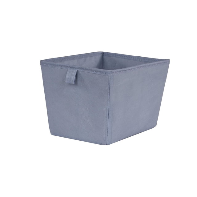 Neatfreak Kids Mini Fabric Bin in blue, a small square fabric storage bin with a pull tab, ideal for organizing kids' small toys, accessories, and clothing on closet shelves or dressers.