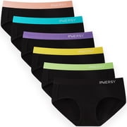 INNERSY Womens Underwear Cotton Hipster Panties Wide Waistband Underwear For Women 6-Pack(Large,Black With Colorful Waistbands)