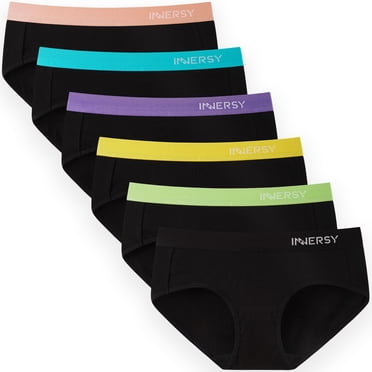 INNERSY Ensemble de 6 Culottes Hipster en Coton pour Femmes, Taille Grand, Ceinture Élastique (Grande Taille, Noires avec Ceintures Colorées)