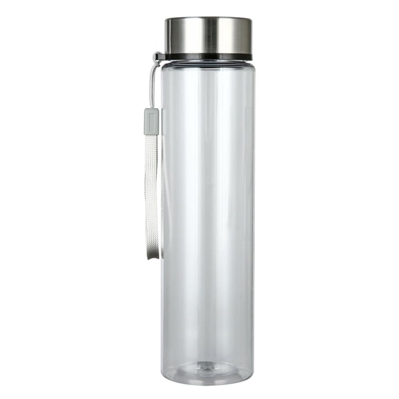 Mainstays 18oz Plastic Clear Water Bottle Stainless Steel Screw Cap Lid with Strap