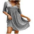 thumbnail image 2 of Robe d'Été pour Femmes 2024 Mode Grande Taille Col en V Uni Courte à Boutons Douce Tempérament Robe Florale Rabais de 50 % Liquidation!, 2 of 6