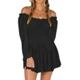 thumbnail image 1 of xiaxaixu Robes Mini pour Femmes, Robe à Manches Longues Épaules Dénudées Plissée en Jacquard Uni pour Fête Quotidienne, 1 of 5