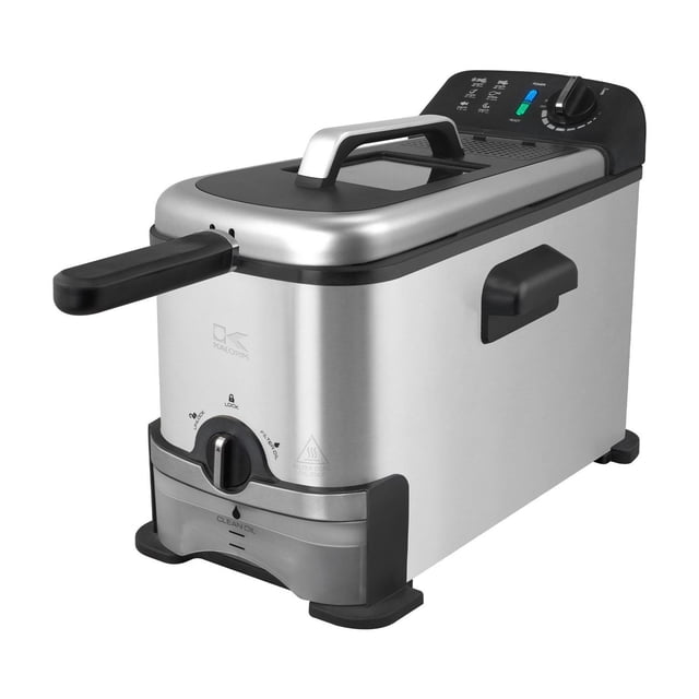 Kalorik Friteuse à Filtration d'Huile avec 1700 watts et Capacité de 3 L, Corps en Acier Inoxydable, Poignée Noire et Poignées Latérales, Couvercle Supérieur avec Fenêtre de Visualisation, Molette de Contrôle pour la Température et Système Intégré de Filtration d'Huile avec Contenant d'Huile Propre pour un Égouttage Facile et une Réutilisation, Convient aux Équipements de Cuisson Commerciaux.
