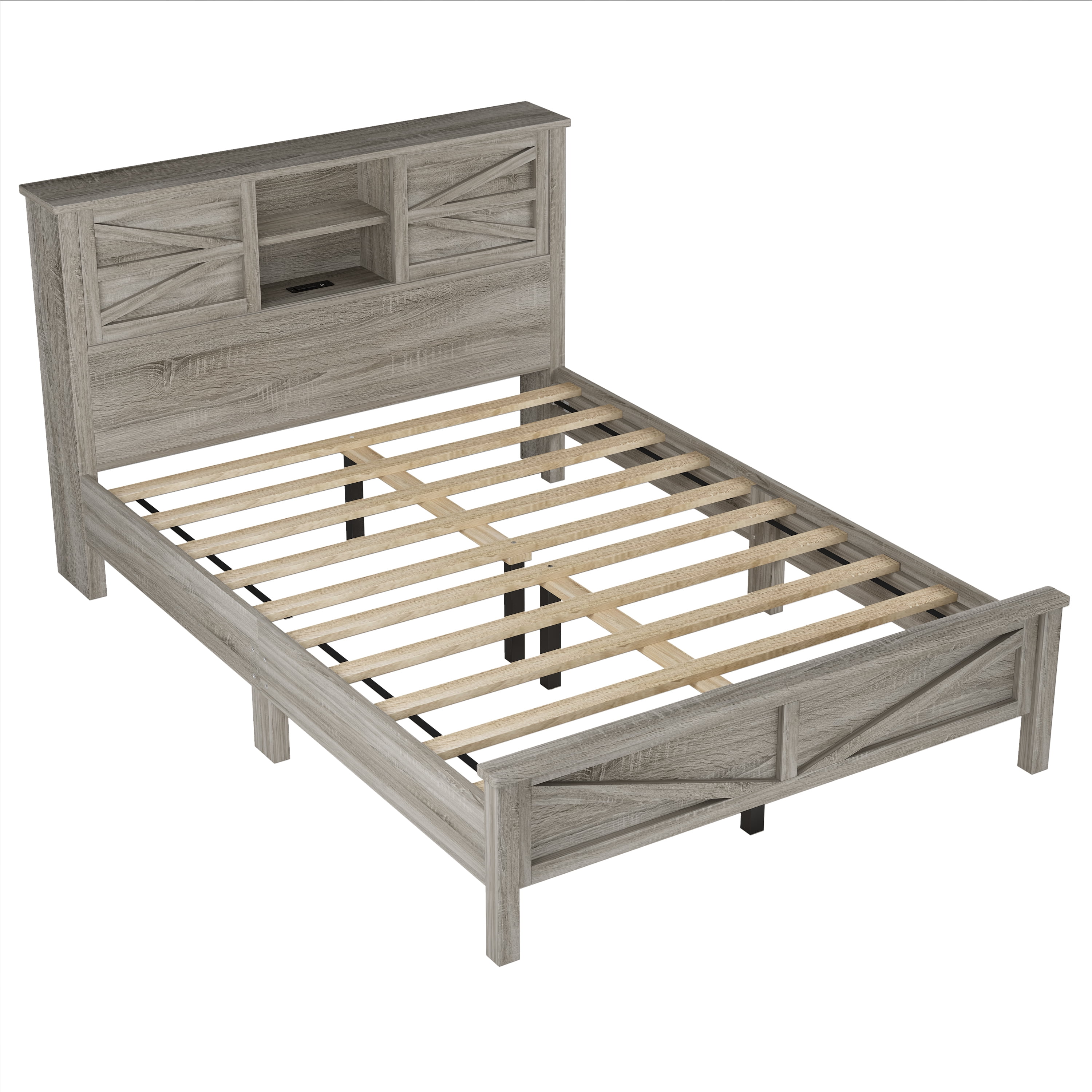 Ensemble de chambre 3 pièces Noble House : lit plateforme de style ferme, grand lit, gris antique
