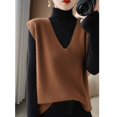 thumbnail image 3 of IMENGL Chandail Sans Manches à Col en V style Coréen Automne Hiver, Brun 2TG, Taille g-2TG, 3 of 4