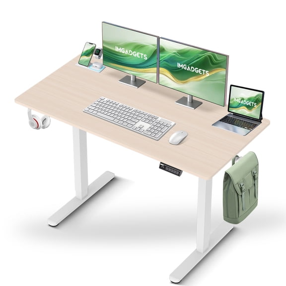 IMGadgets Bureau Debout Électrique Réglable / 47 Pieds' x 24 Pieds' Grand Espace de Travail avec 2 Crochets / Bureau Ergonomique Assis-Debout / Résistant aux Égratignures et Imperméable / Bureau à Hauteur Réglable pour le Travail et la Maison