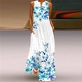 thumbnail image 4 of Fridja Robe Longue Décontractée pour Femmes avec Imprimé Rayé et Floral, Robe Maxi Sans Manches, 4 of 9
