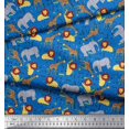 thumbnail image 2 of Soimoi Blue Polyester Crepe Fabric Lion,Giraffe & Elephant Kids Print Fabric by Yard 42 Inch Wide, 2 of 3