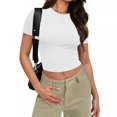 thumbnail image 2 of Yuyuzo Hauts de Sortie pour Femmes Manches Courtes Haut Court Col Rond T-Shirts Basiques Ajustés Extensibles, 2 of 7