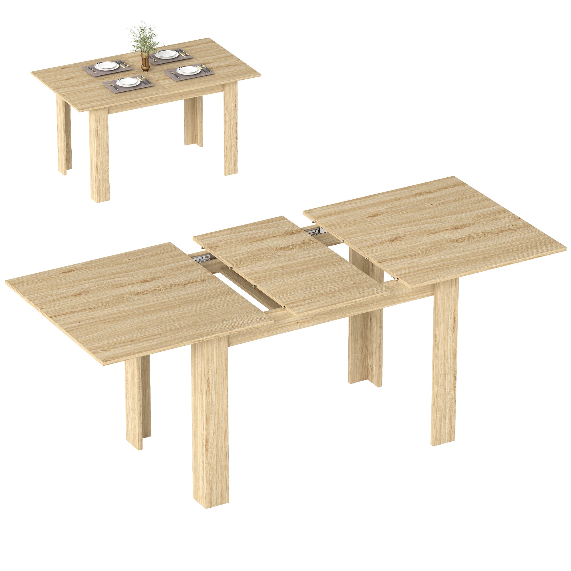 HOMCOM Extendable Dining Table, Kitchen Table for 6-8 People, Natural Wood