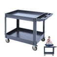 thumbnail image 1 of Chariot de Service à 2 Tablettes, Chariot Utilitaire Robuste de 500 Lb avec Roues et Deux Plateaux, pour Entrepôt, Garage, Nettoyage, Fabrication, Poignée de Rangement, 45"X25 Pouces, Gris, 1 of 7