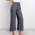 thumbnail image 3 of Yuyuzo Cotton Linen Pants for Women High Waisted Ruffle Drawstring Wide Leg Ankle Length Trousers, 3 of 3