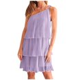 thumbnail image 1 of Femmes Été une Épaule en Mousseline de Soie Mini Robe Casual Volant Plissé Étagé Flowy Robes Courtes, 1 of 7